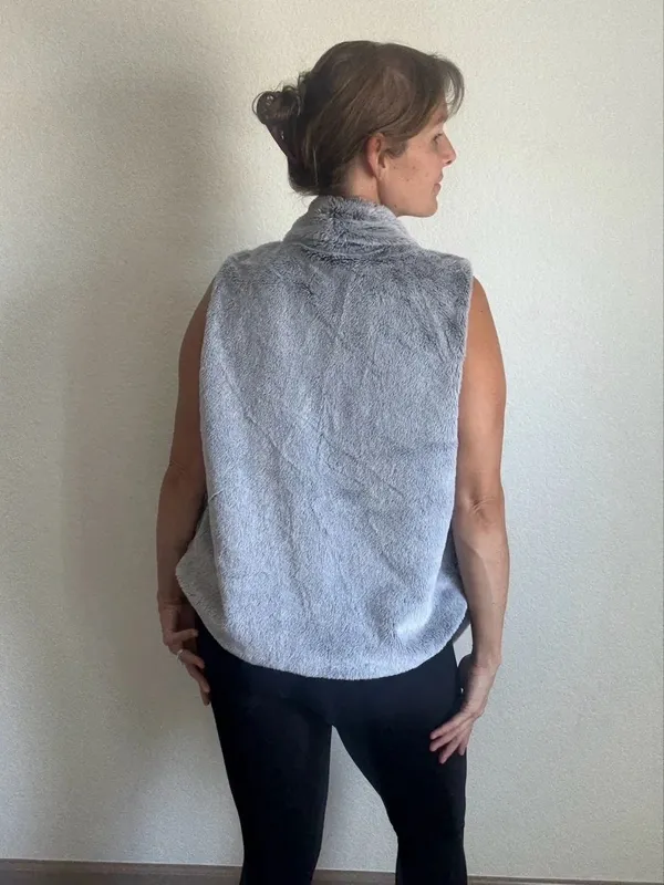 CATO Faux Fur Vest Soft Gray Open Drape With Pockets - Image 7