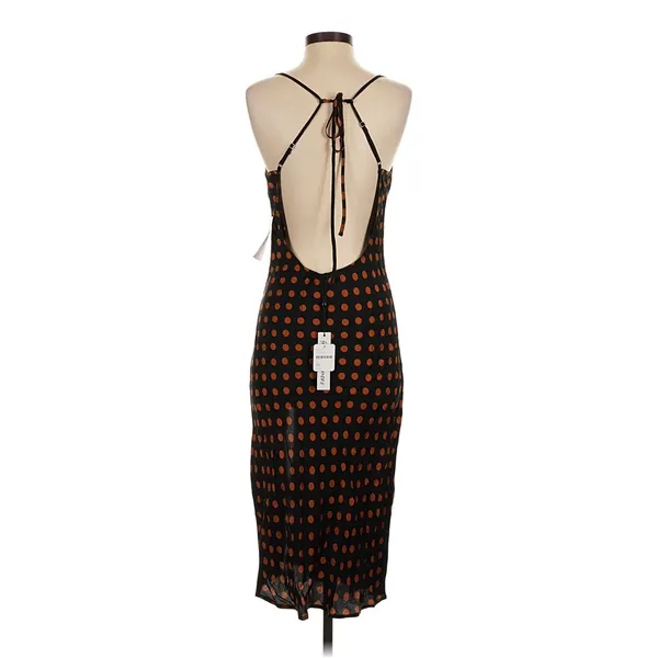 NWT For Love & Lemons Black Rust Polka Dot Open Back Slip Midi Dress XS - Image 4