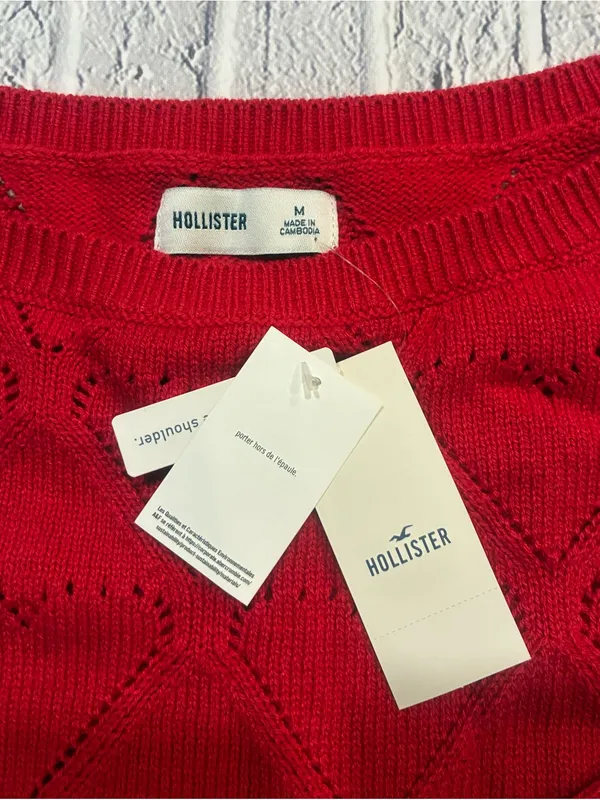 Hollister‎ Red Heart Eyelet Knit Scoop-Neck Sweater - Image 2