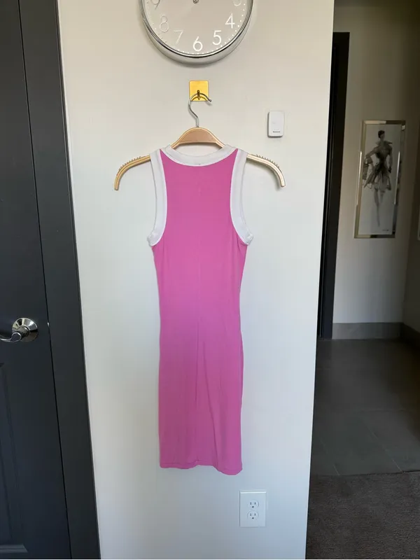 NWOT SKIMS Cotton Rib Ringer Tank Dress Pink White Contrast Bodycon XS - Image 7