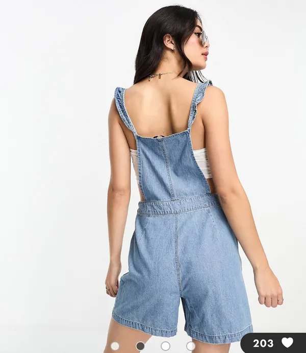 ASOS NWT Only frill detail denim playsuit in mid blue. Size large. - Image 2