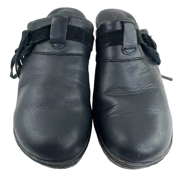 b.o.c. Fringe Leather Mules‎ Black 6 Slip On Open Back Chunky Heel Clogs Shoe - Image 2