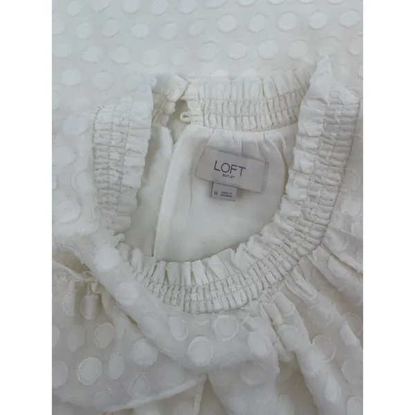 Loft Cream Polka Dot Sheer Sleeveless Top Romantic Victorian Ruffle‎ - Image 3