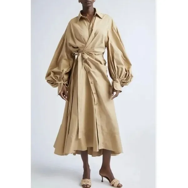 Inspired Designer Poplin Shirt Dress Beige Sizes M & L Brand New - Image 2