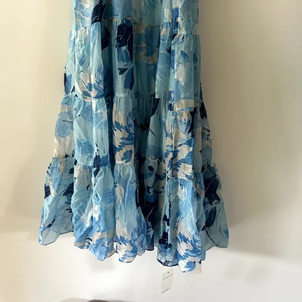 Abercrombie & Fitch Blue Print Ruched Tiered Babydoll Maxi Dress Size S NWT - Image 6
