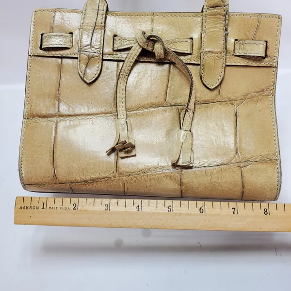 Dooney & Bourke Satchel Beige Croc Embossed Leather Tassel‎ Made in Italy Small - Image 6
