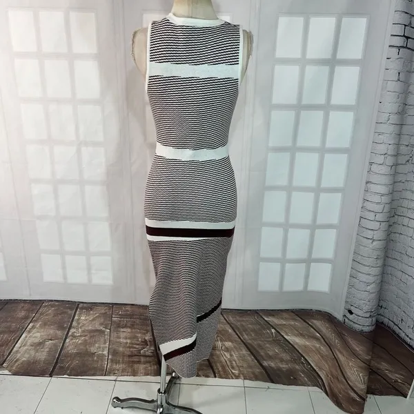 Petal & Pup Brown Stripe Kiah Knit Sleeveless Midi Bodycon Dress Size Large - Image 5