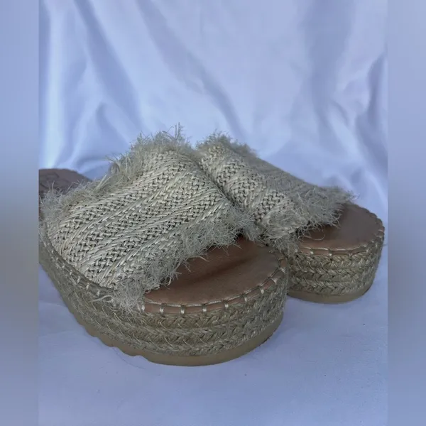 Matisse Seashell Cream Raffia Platform Slides 9 Tan - Image 7