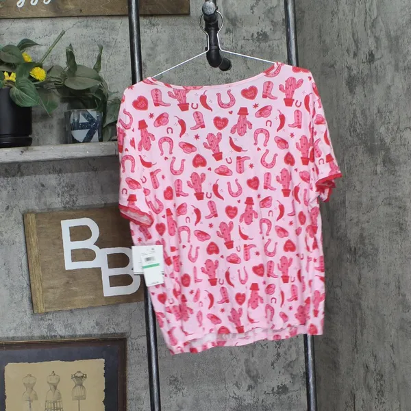 NEW Roudelain Valentine's Fairytale Pajama Shirt Top EJJE319M Cowgirl Pink L - Image 2