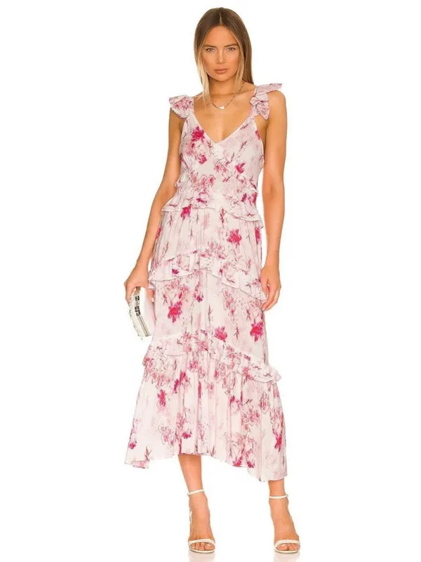 MISA Los Angeles x REVOLVE Morrison Floral Ruffle Midi Dress Women’s Small EUC - Image 2