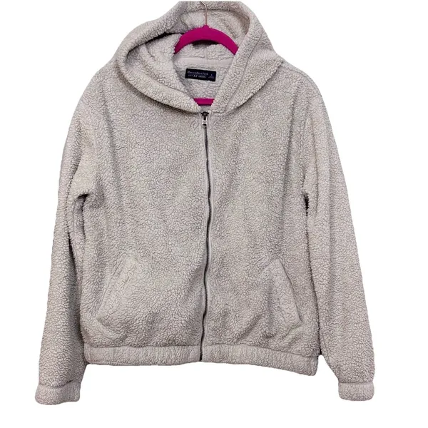 Abercrombie & Fitch Sherpa hoodie Women Large Soft a&f Langenlook gorcpore cream - Image 2