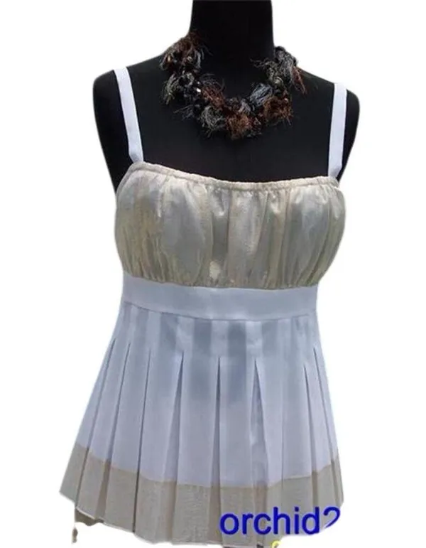 Cache Metallic Silk Ruched Cami Top New Sheer Illusion Empire Waist NWT $118 - Image 3