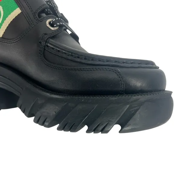 Gucci Romance‎ Web Stripe Lug Sole Leather Lace-Up Ankle Boot Black 38 - Image 10