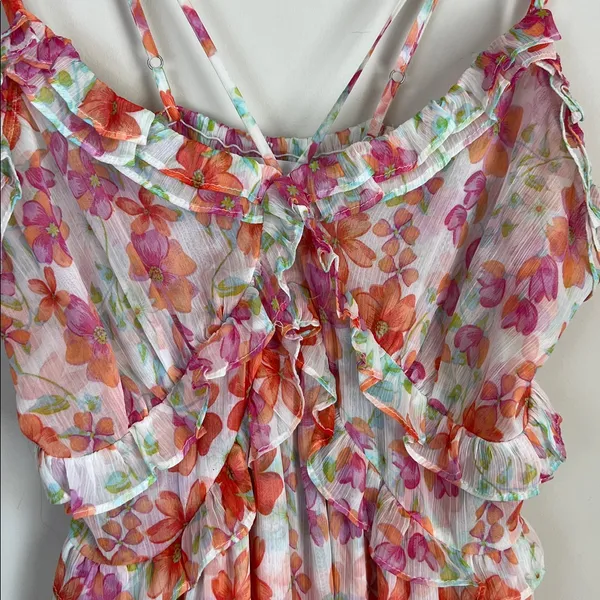 Misa‎ Los Angeles Halter Ruffle Midi Dress Floral Flowy Asymmetrical Size Small - Image 5