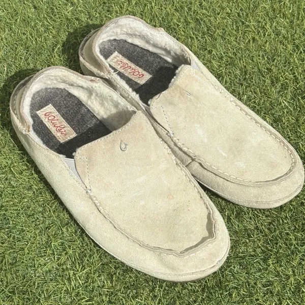 Olukai Nohea‎ Slipper Womens 8 Pale Grey/cream Leather Shearling Lined Loafer - Image 4