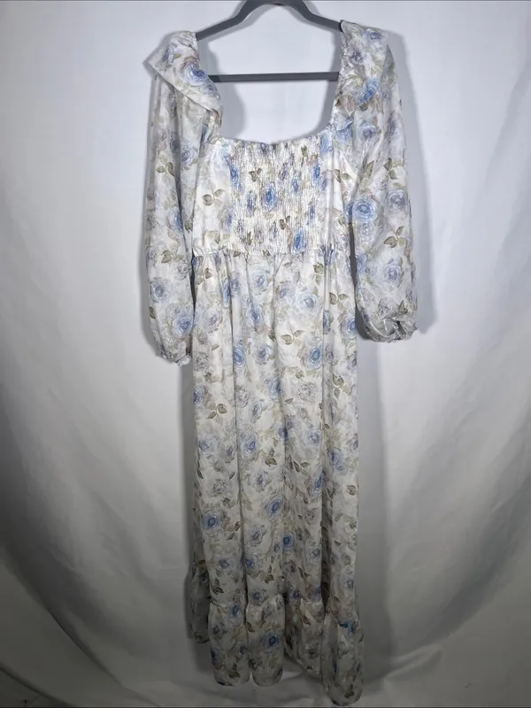 Eywol Long Sleeve White Floral Maxi Dress Large New With Tags - Image 5
