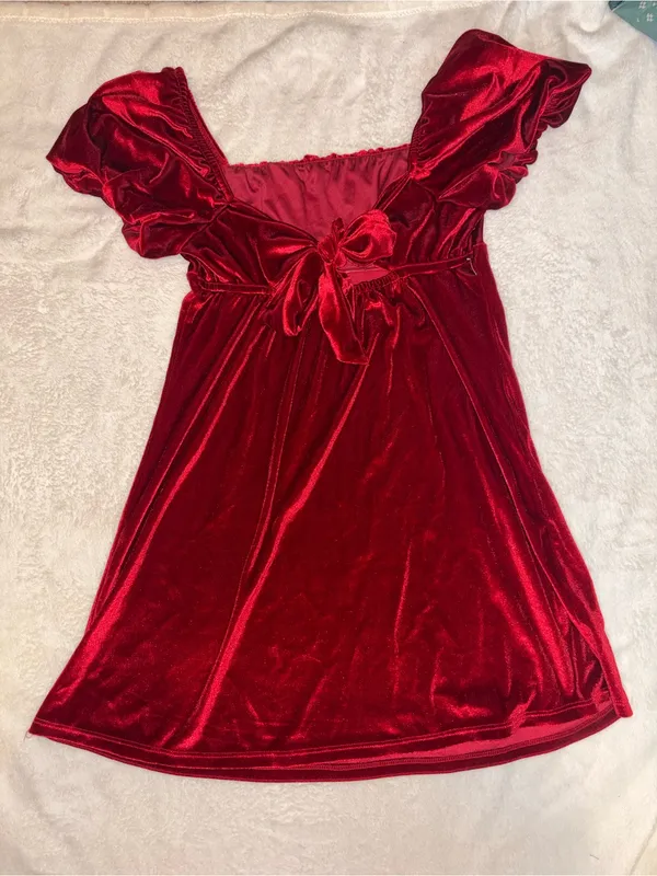 Originality Red Velvet Dress - Image 2