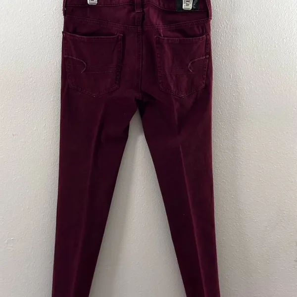 American Eagle Women Red Burgundy Jegging Jean 360 size 0 super‎ stretch - Image 7