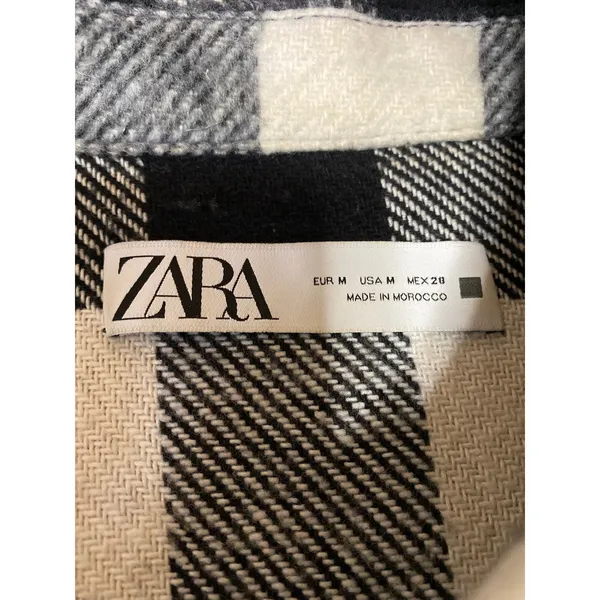 Zara Women's Black White Plaid Long Sleeve Cropped Shirt Jacket Shacket Size M - Image 3