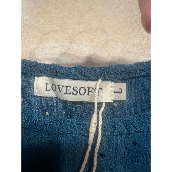 Lovesoft Pullover Eyelet Blouse Sz L Bluish Green NWT Blue Size L - Image 3