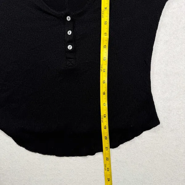 Free People Intimately Black Ribbed Long Sleeve Henley Top Size XS - Image 7
