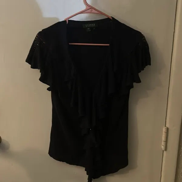 Lauren Ralph Lauren Purple Linen Ruffle Top S Lightweight Classic Heritage Boho - Image 3