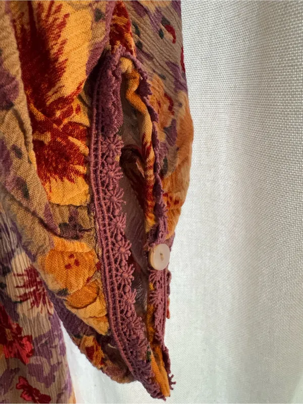 Free People Floral V-Neck Mini Dress in Lavender & Peach - Image 11