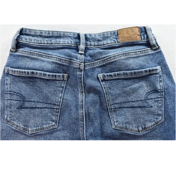 American Eagle Womens Wide Leg Jeans Blue Medium Wash Front Seam Raw Hem Size 26 - Image 3