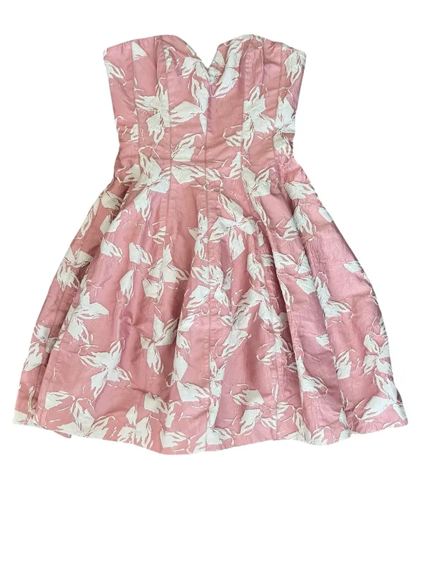 Halston Heritage Women’s Vie En Rose Strapless Pink White Floral Jacquard Dress - Image 2