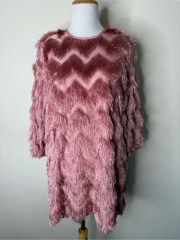 Hutch Anthropologie Pink Fringe Mini Shift Dress - Image 2