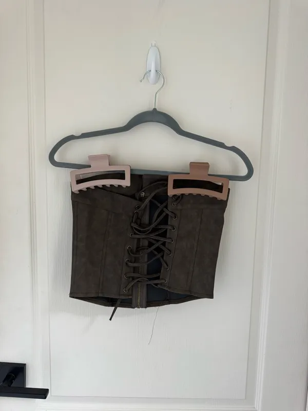 Edikted Ziva Faux Leather Lace-Up Corset in Brown - Image 2