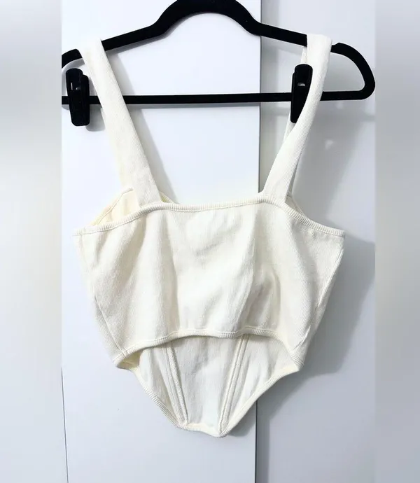 Peppermayo NWT Jaide Organic Cotton Rib Corset Top - Ivory - L - Image 10