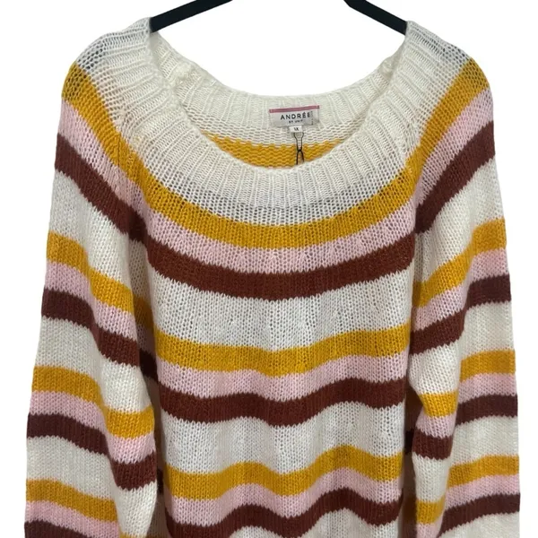 NEW Andree by Unit Striped Cozy Spring Knit Sweater‎ Artsy Garden Size 1X - Image 3