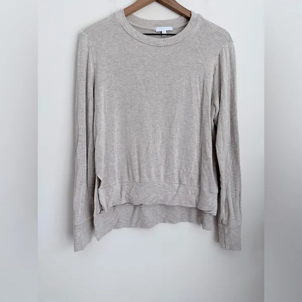 Beyond Yoga Just Chillin Sweater Womens M Side Slit Cozy Soft Oatmeal Tunic - Image 2