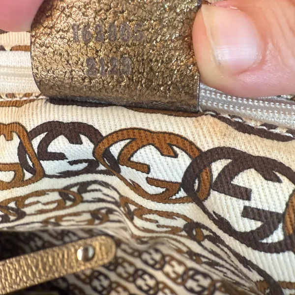 Gucci Beige GG Canvas Shoulder Bag with Gold Metallic Trim - Image 8