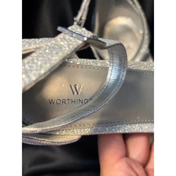Worthington Beckwith Silver Glitter Block Heel Sandals Ankle Strap‎ Womens 11M - Image 6