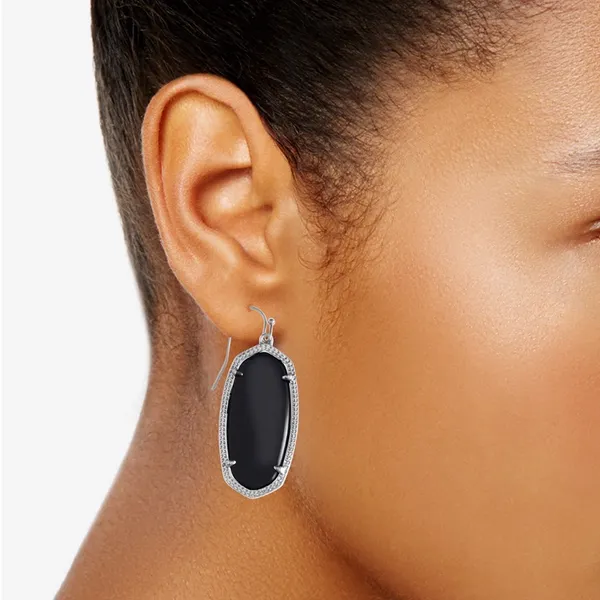 Kendra Scott Dani Drop Earrings Silver Tone Black Opaque Glass Dangle Casual - Image 2