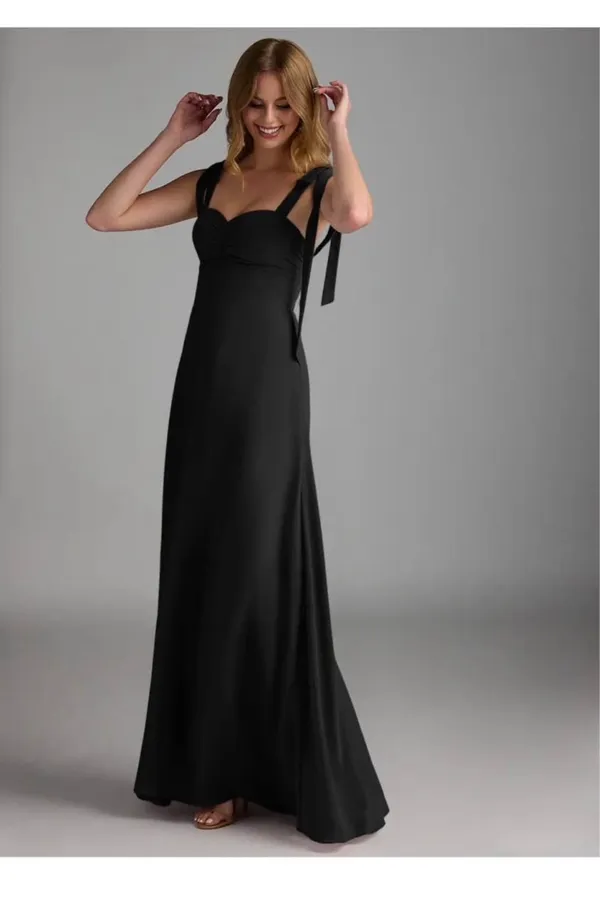 Azazie Lizet, Black A-line Sweetheart Neckline Chiffon Bridesmaid Dress, Size A8 - Image 4