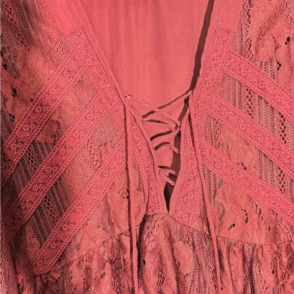 Taylor & Sage COPY - Layson Elegant Lace Women's Top in burgundy red blouse - Image 4