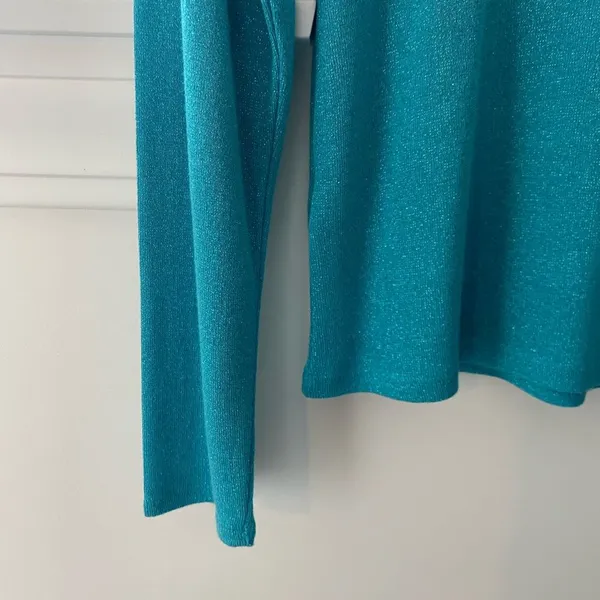Susan Bristol Y2K Vintage Shimmer Top Sparkle Knit Medium Long Sleeve Stretch Teal Blue Bratz - Image 6