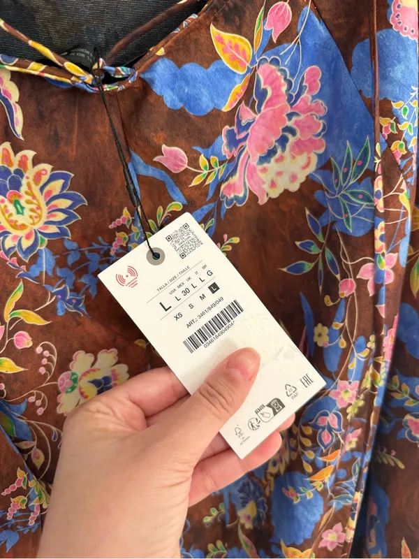 NWT Zara Floral Midi Apron Cotton Brown Dress Sz L - Image 7
