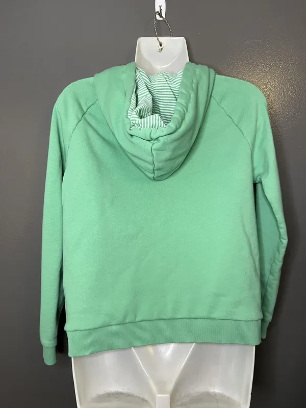 Joules Hoodie Sweatshirt Womens 4 Green Striped Hood Kangaroo Pocket Pullover - Image 4