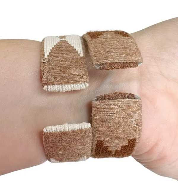 Brown & White Yarn Wrapped Aztec Native Pattern Cuff Bracelets - Image 4