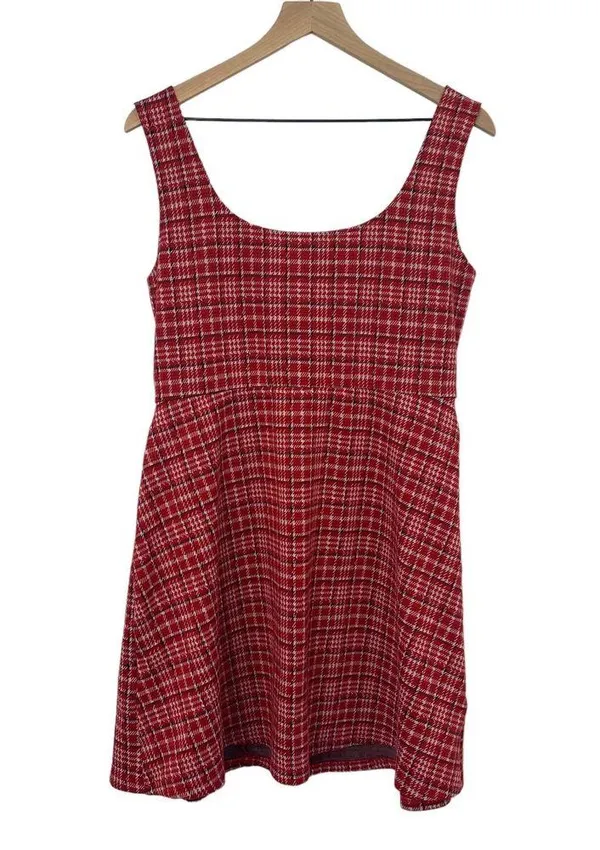 City Chic Mini Dress Herringbone Plaid Knit Square Neck Red Black Womens 12 - Image 3