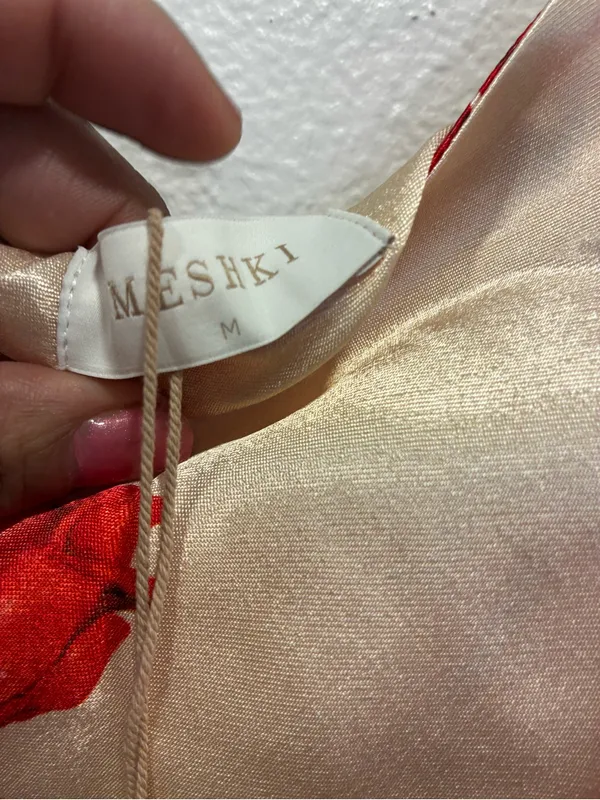 Meshki Cream Mini Satin Dress Medium - Image 6