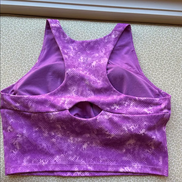 NWOT Reebok XL Purple Tie Dye Athletic Crop Top Bra Racerback with Peephole - Image 2