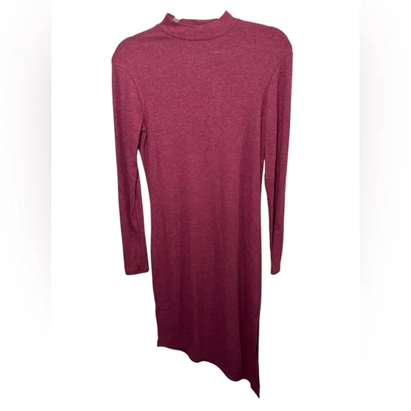 Lulus Burgundy Long Sleeve Ribbed Knit Mock Neck Sweater Dress Size Small‎ - Image 2