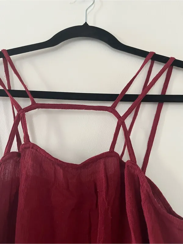Intimately Free People Strappy Boho Eyelet Tank Top XS Red Festival Romantic - Image 2