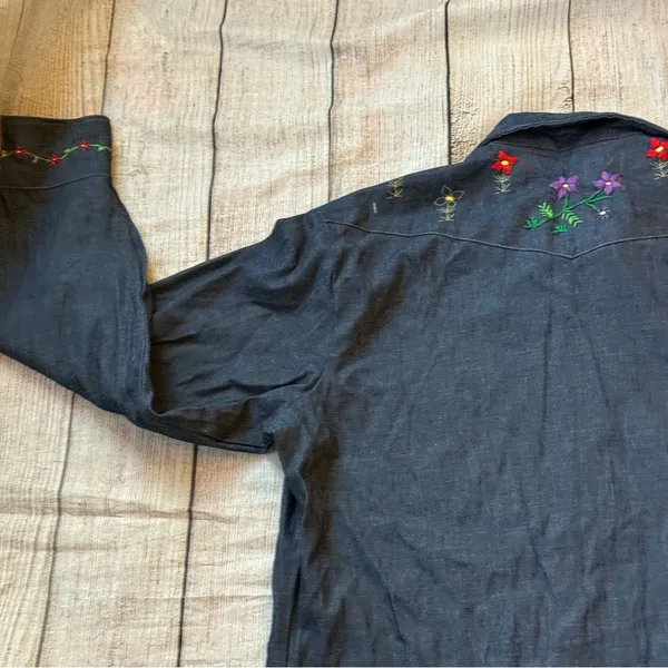 Vintage Triple LLL Brand Denim Western Embroidered Pearl Snap Long Sleeve Sz XL - Image 14