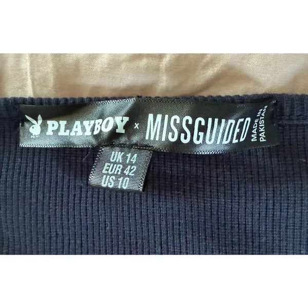 Playboy x Missguided Top Size 10 Blue Long Sleeve Ribbed Crop Top Y2K Sexy Logo - Image 7